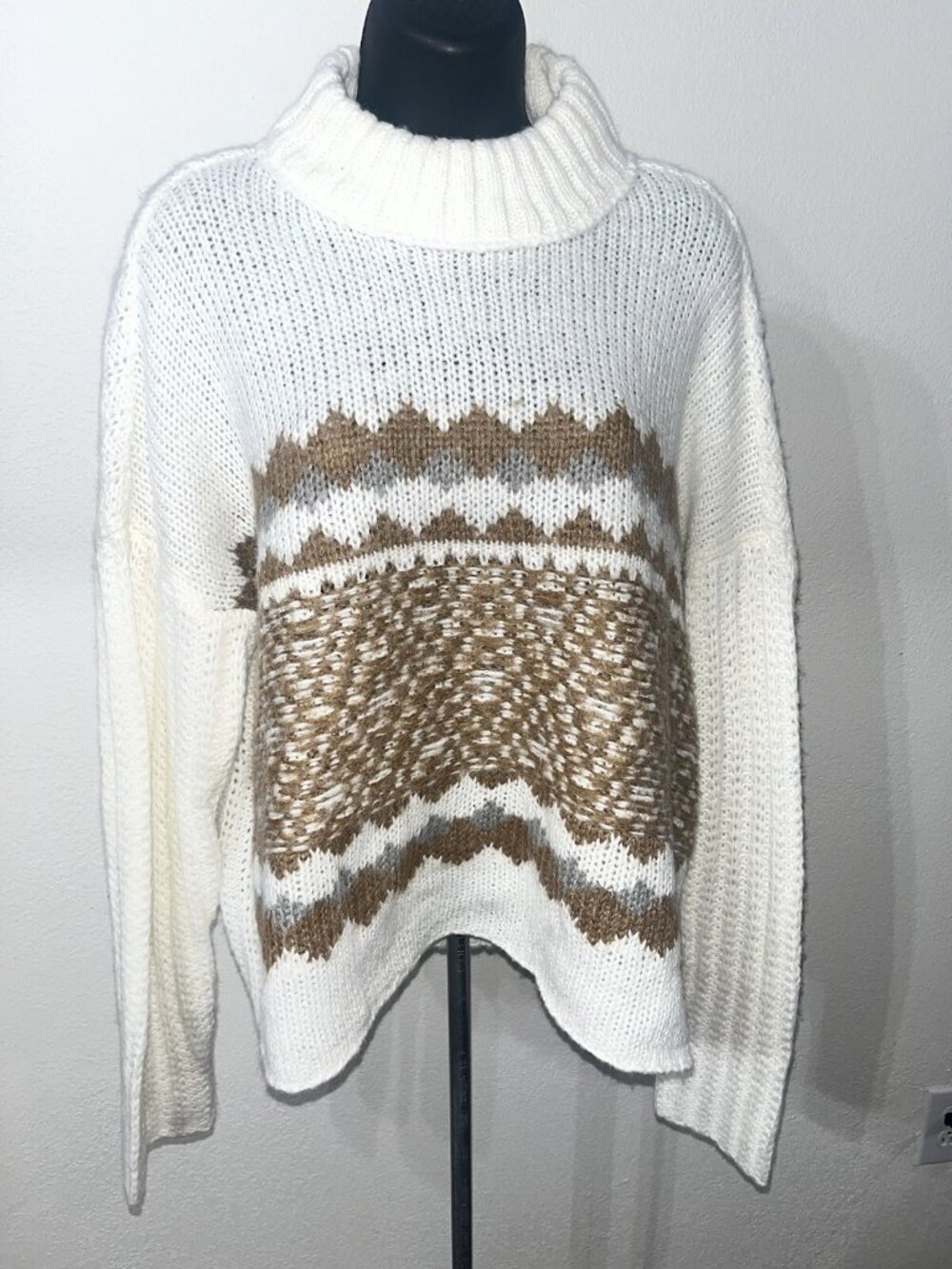 Knox Rose Turtle Neck Sweater Women Large Loose Knit White Winter